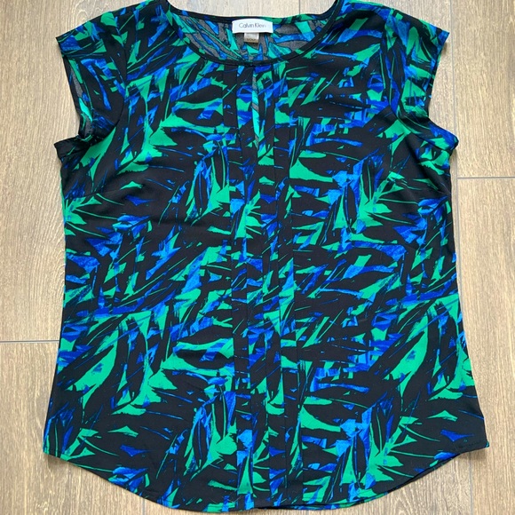 Calvin Klein Womens Top Multi color Print Sleeveless Small cH/p Suit Career - Picture 1 of 4